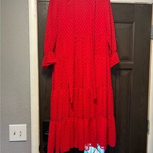 Red Tiered Long Sleeve Dress